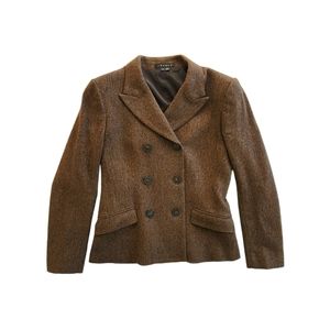 🌻 Theory Double-Breasted Tweed Virgin Wool Blazer Jacket Peacoat Size 8